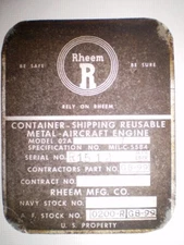 Rheem macinery container tag 1950