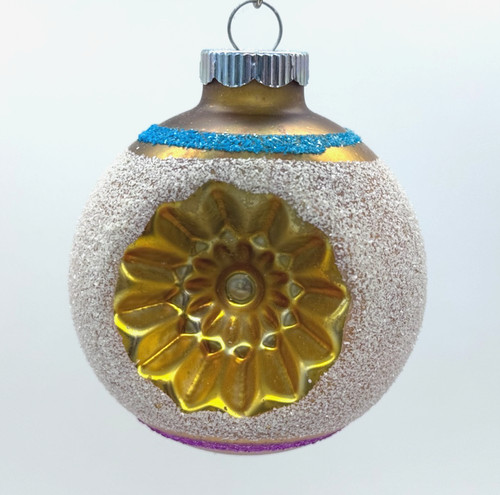 VTG Shiny Brite Gold Double Indent Heavy White Blue Pink Mica Christmas Ornament