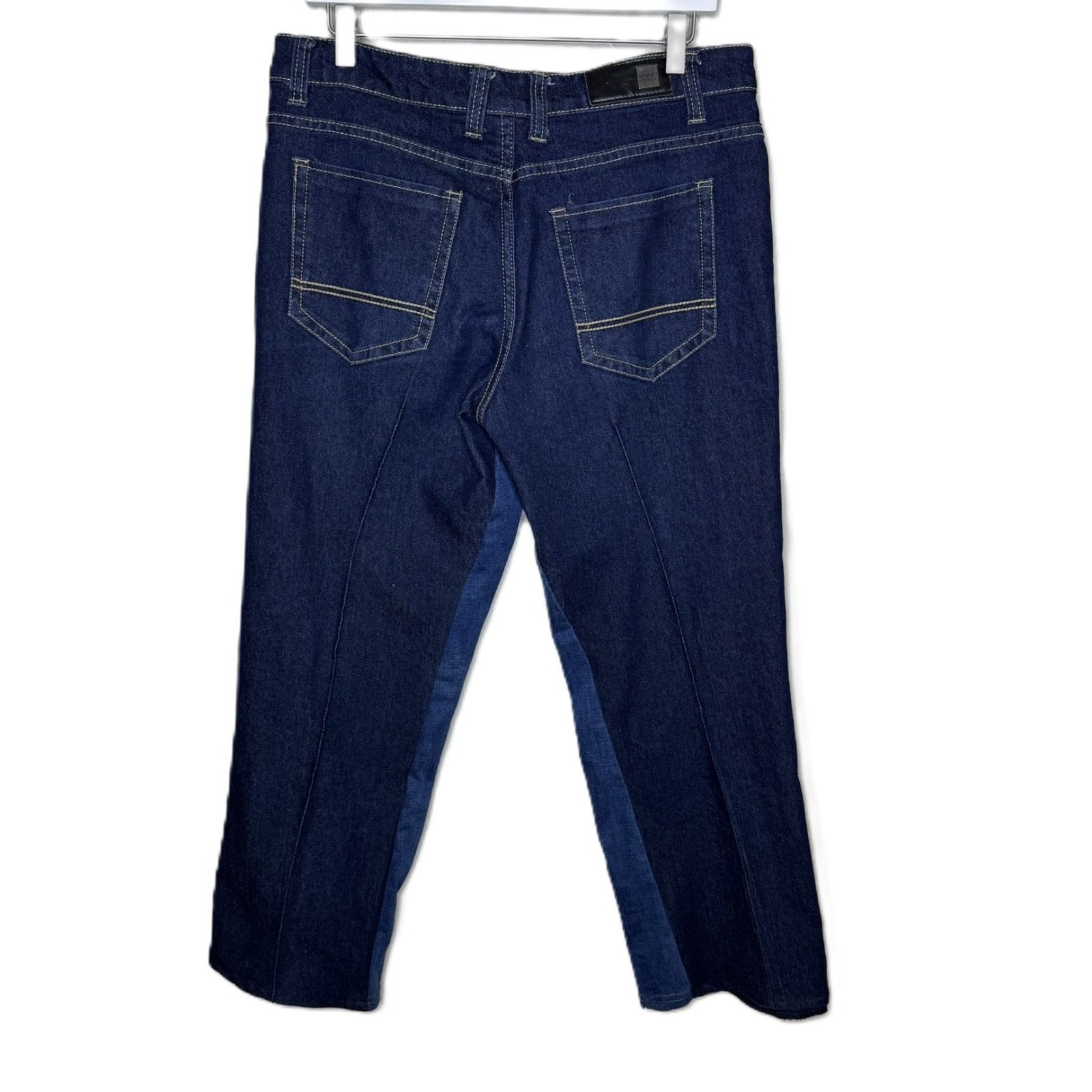 WT02 Dark Deconstructed Patchwork Jeans, Creased,… - image 2