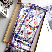 100 Mulberry Silk Scarf Neckerchief 150X16cm bird Print Shawl Bandanna wrap new