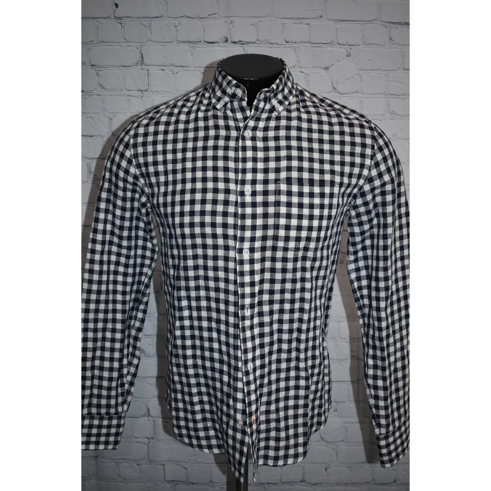 Camisa de vestir J Crew Crewcuts para niños talla 16 mezcla de lino algodón azul a cuadros hawaiana Foto 4 de 4