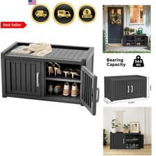 Shoe Storage Cabinet Waterproof UV-Resistant Bench Indoor Outdoor Modern Black