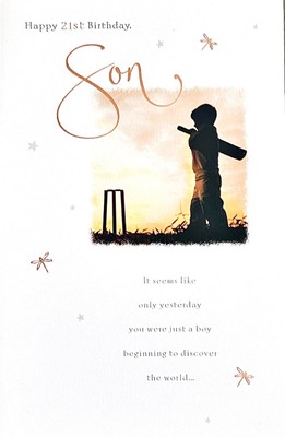 Happy 21st Birthday Sohn wunderbare Karte mit schönem Vers - Cricket-Enthusiast 