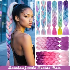 24" High Quality Jumbo Braiding Hair Extensions Afro Box Braids Ombre Rainbow