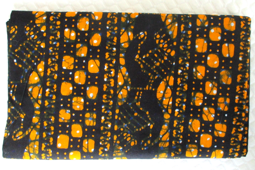 Tela acolchada de algodón batik de 1,5 yardas en patrón negro y naranja - Ghana - Imagen 2 de 5