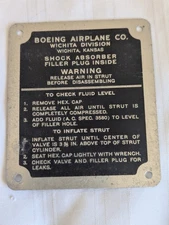 Boeing PT-17 Stearman Landing Gear Oleo Data Plate Shock Absorber Wichita KS