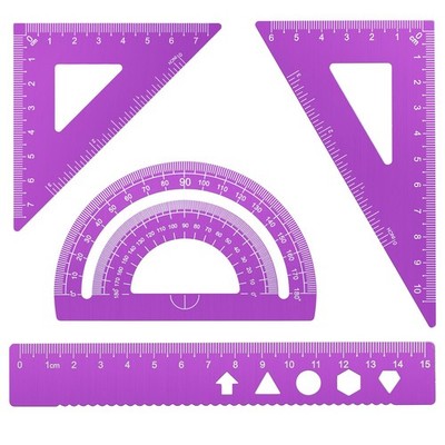 4Pcs Triangular Ruler Set Aluminum Alloy Ruler Geometry Set for Student Engineer