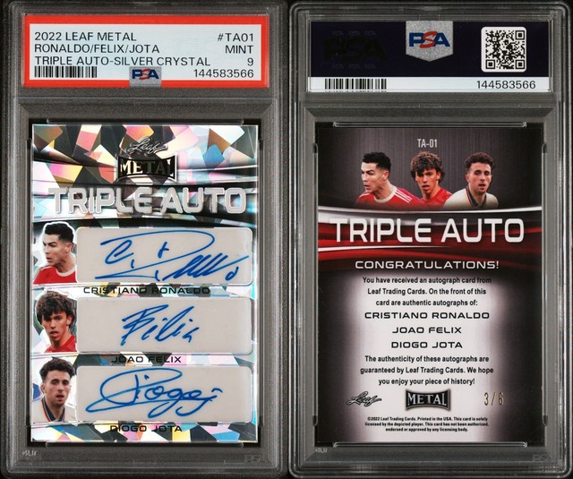 PSA 9 2022 Leaf Metal Autograph Cristiano Ronaldo Joao Felix Diogo Jota 3/6