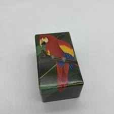 Vtg Wooden Box Hand Painted Parrot Decorative Tropical