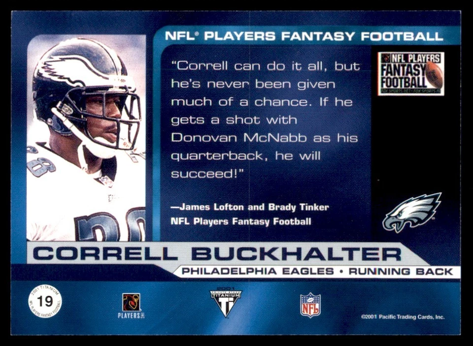 2001 Titanium Players Fantasy #19 Correll Buckhalter Eagles - Image 2 of 2