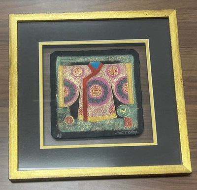 Signed C. T. Wong Artist s Proof Mixed Media   Textured Asian Modern Art 16x16