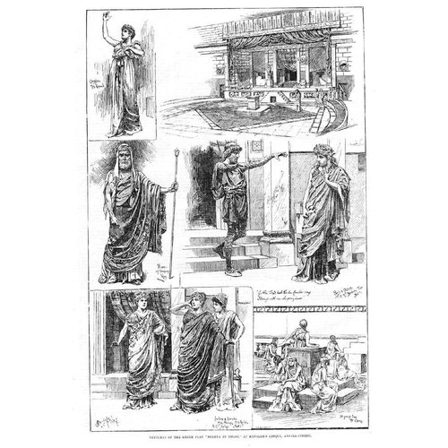 LONDON The Greek Play Helena in Troas at Henglers Cirque - Antique Print 1886