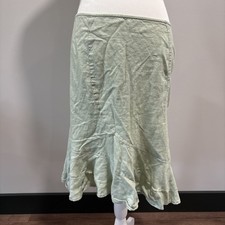 VTG Y2K 100 Linen Ruffle Midi Skirt Sz Large Green Boho CottageCore Fairy