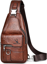Sling Bag for Men Crossbody Chest Bag,Pu Leather over the Shoulder Purse Cross B