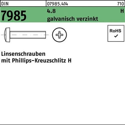 Linsenschraube DIN 7985 PH M5x80-H 4.8 galv.verz. 200St.