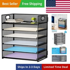 6 Tier Paper Organizer Letter Tray - Mesh Desk File Organizer with Handle, Pa...