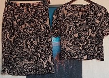 Vintage 2 Piece Skirt Set Blouse  Skirt Abstract Print Size M Lightweight