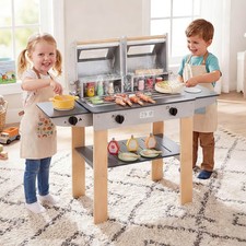 Kids Barbecue Grill Playset, Wooden Kids Toy Grill w/ Abundant Grilling Tools