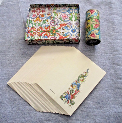 printed paper FLORENTINE design ITALY vintage Place Cards & tube Italian