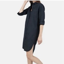 Everlane Dress Navy Blue Button Up Shirt Dress Long Sleeve 100% Cotton Pockets 2