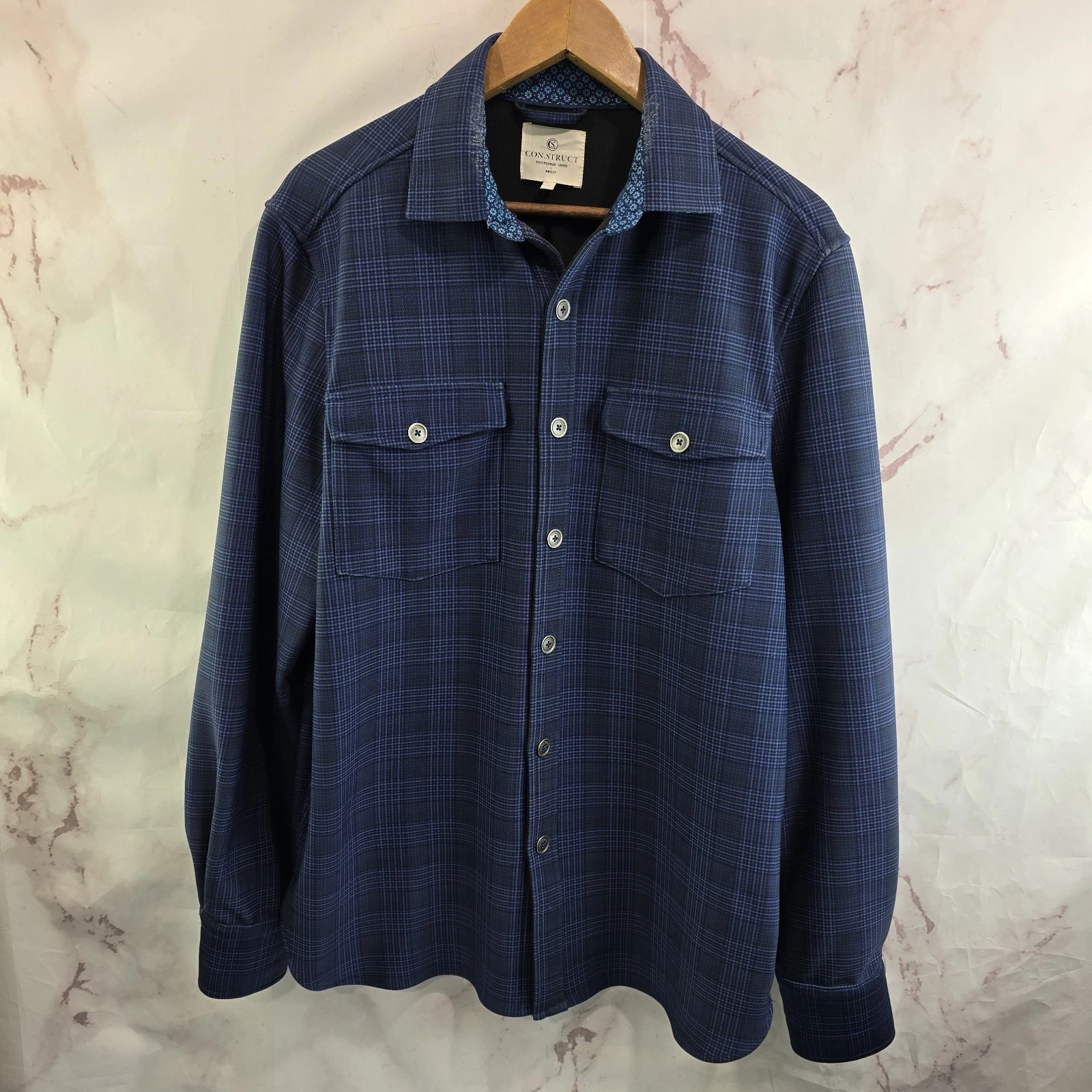Construct Shirt Jacket Men Medium Blue Button Fleece Lined Sherpa Fleece Shacket