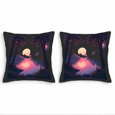 Set of 2 18x18in Throw Pillow Covers - Serene Nighttime Scene 