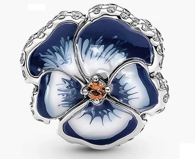 Charm Bead Blume blau Charms, Anhänger 925 Silber gestempelt