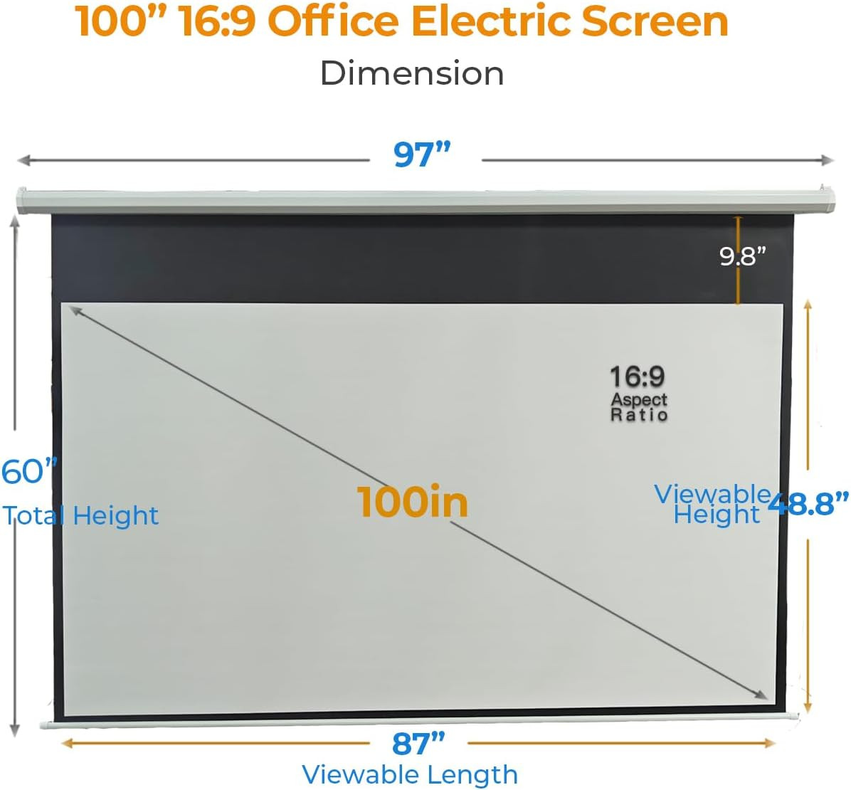 100 Inch Motorized Projector Screen - 16:9 HD Electric Movie Screen with Remote