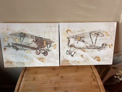 Vintage Aviation Prints Set of 2 on Canvas Unframed by Roozbeh  Airplane l & ll 