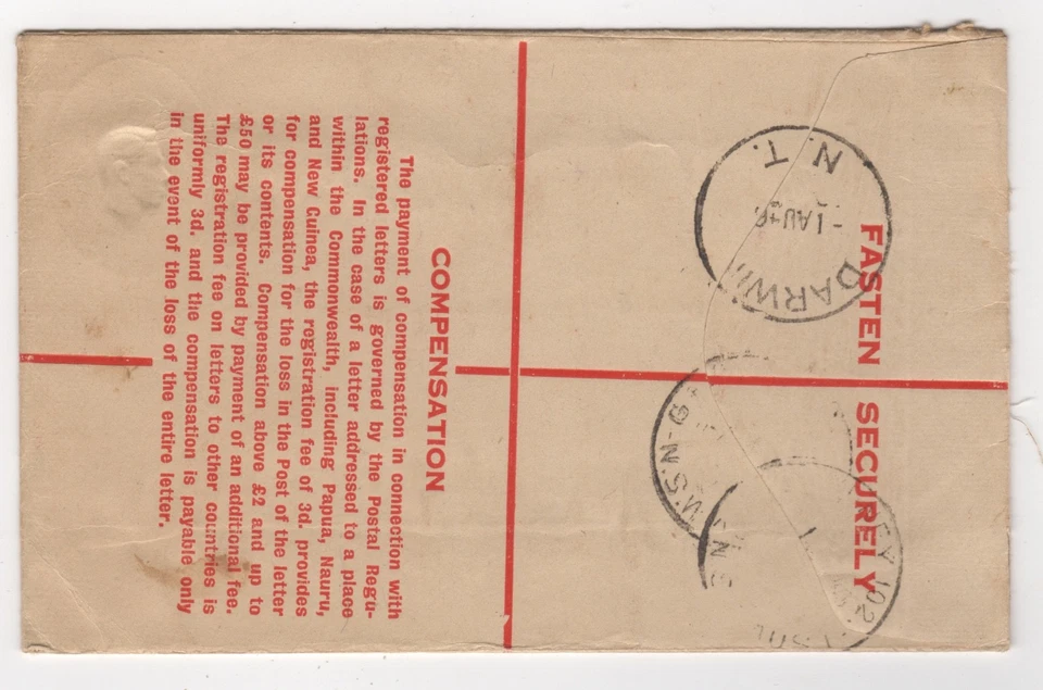 1946 Aug 1st. Uprated Registered Letter. Darwin to Sylvania. - Image 2 of 2