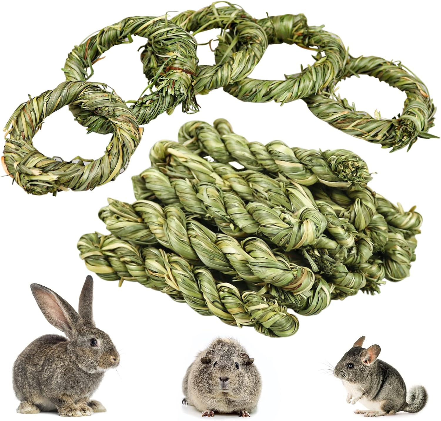 20 Pcs Rabbit Chew Toys, Natural Timothy Grass Ring Bunny Molar Grass Stick Toys