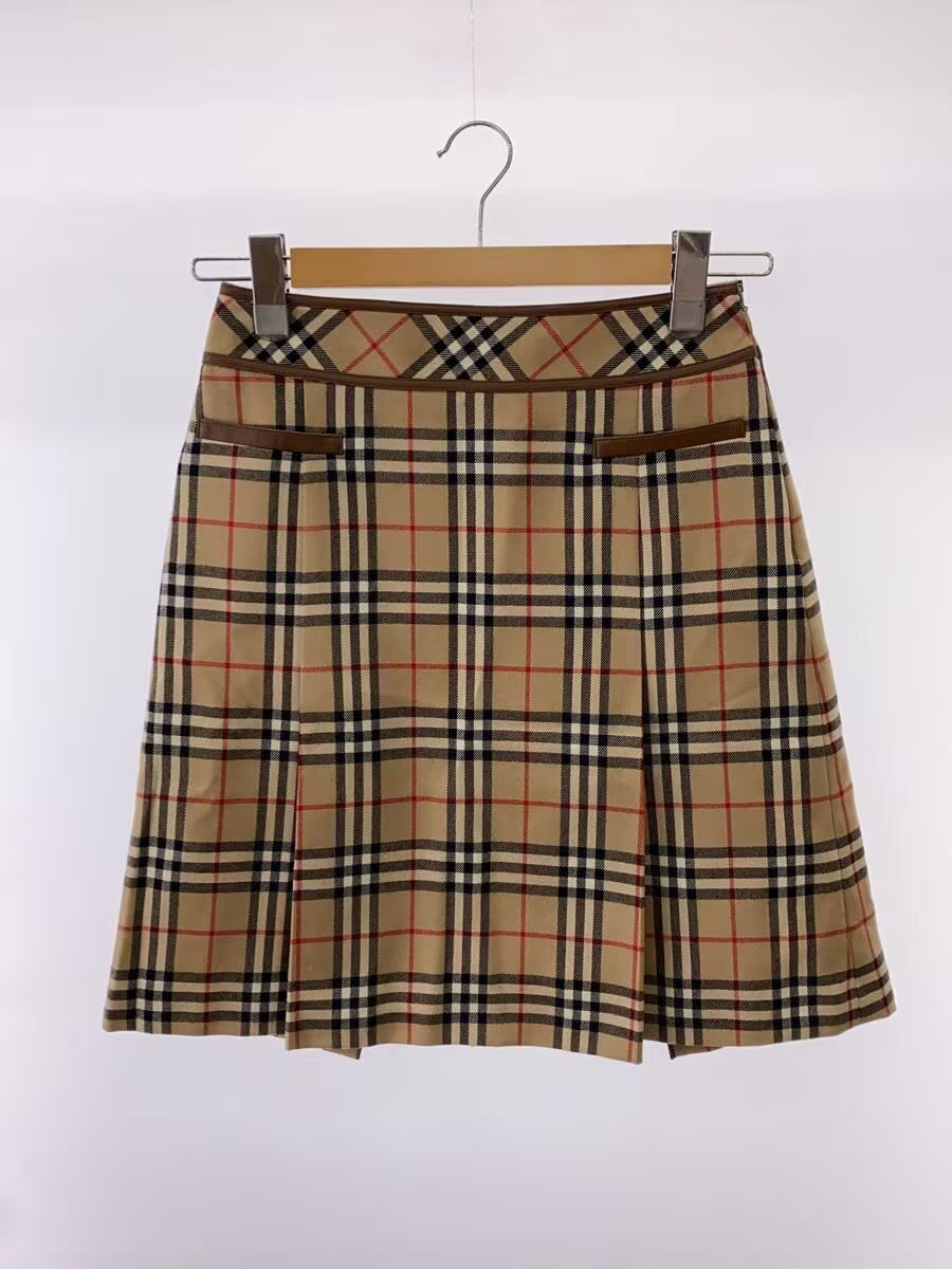 BURBERRY BLUE LABEL Skirt, Size 38, Wool, BEG Check, FLF55-626