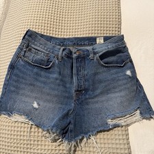 We The Free People Jean Shorts Size 31 Medium Wash Denim Button Fly Distressed