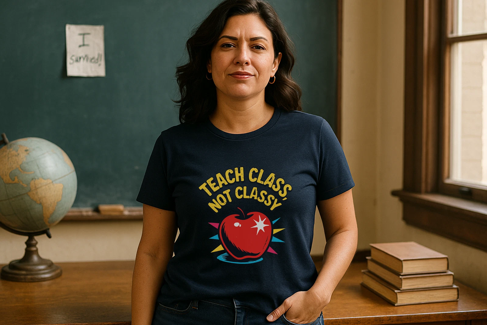 Navy vintage apple sarcastic teacher burnout tee