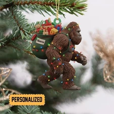 Personalized Bigfoot Christmas Ornament Sasquatch Holiday Gift Bag Ornament Gift