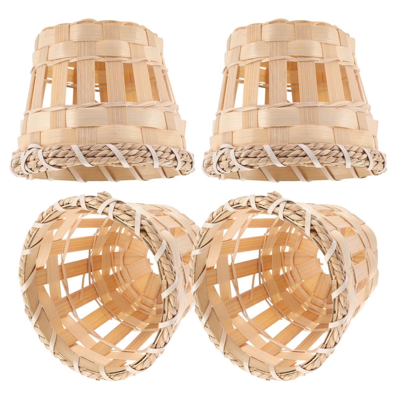 Abat-jour bambou tissé main petit couvercle de 8cm pour lampe beige