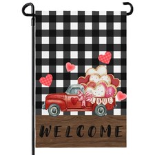 Valentines Garden Flag for Outside Red Truck Checkerboard Garden Flags 12x18 ...