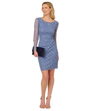 Adrianna Papell Beaded Sequin Cocktail Dress 18 French Blue Long Sleeve NWT $229