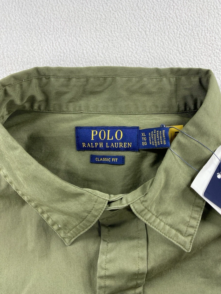 Polo Ralph Lauren Para Hombres Sarga Camisa Utilitaria Para Hombre XL Verde Calce Clásico A Presión NUEVA