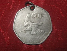 VINTAGE HANDMADE IRISH IRELAND  WOODCOCK HARP BIRD COIN PENDANT NECKLACE