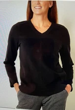 St Johns Bay Women's V-neck Long Sleeve Fleece Top~Black~Large~NWT ($22)