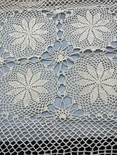 Crocheted Table Cover Dresser Scarf Doily 32 x 31 inches Lacy Boho Cottage