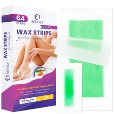 64 Wax Strips for Hair Removal Natural 40 Body + 24 Facial + Calming Oil Wipes