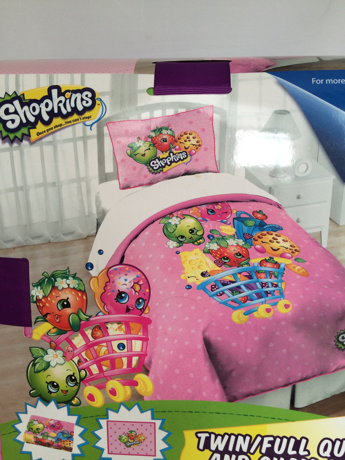 Shopkins Toys Twin Full Quilt Sham Set Comforter Girls Bed Room Season 1 2 3 4