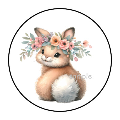 30 EASTER BUNNY ENVELOPE SEALS STICKERS LABELS TAGS 1.5'' ROUND ADORABLE FLORAL