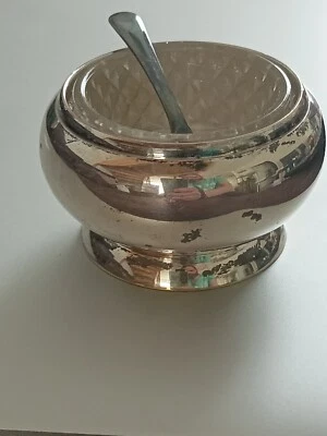 Ancien Saleron En Métal Argenté et verre Avec Petite Cuillère 🥄 - Photo 1/4