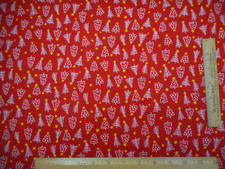 Christmas Quilt Fabric By The Yard White Trees Gold Stars on Red Cotton Vtg 43