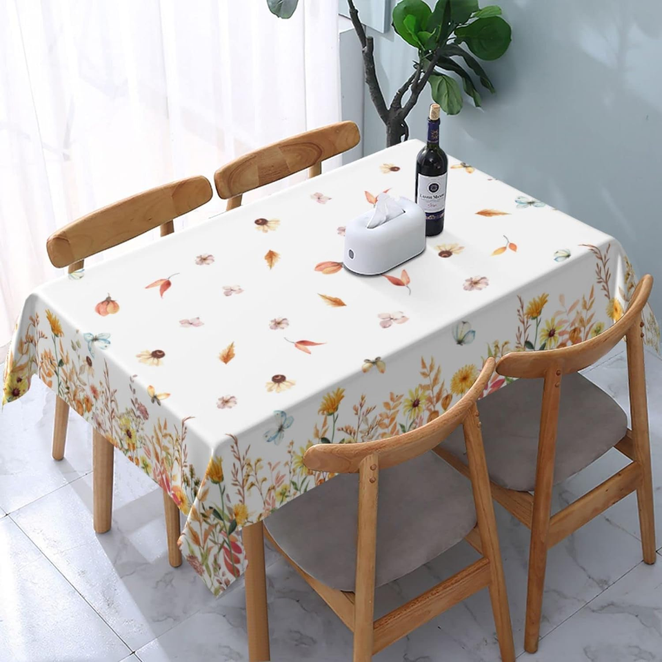 Fall Tablecloth Rectangle 60X84 Inch Watercolor Wild Flowers