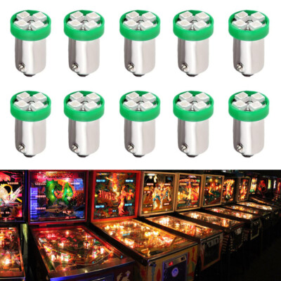 10X 1893 #44 #47 1847 BA9S 4 SMD LED Pinball Machine Light Bulb Green 6.3V AC DC