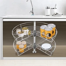 28" Kitchen Base Kidney Shaped 2-Shelf  Cabinet Corner Organizer Rack